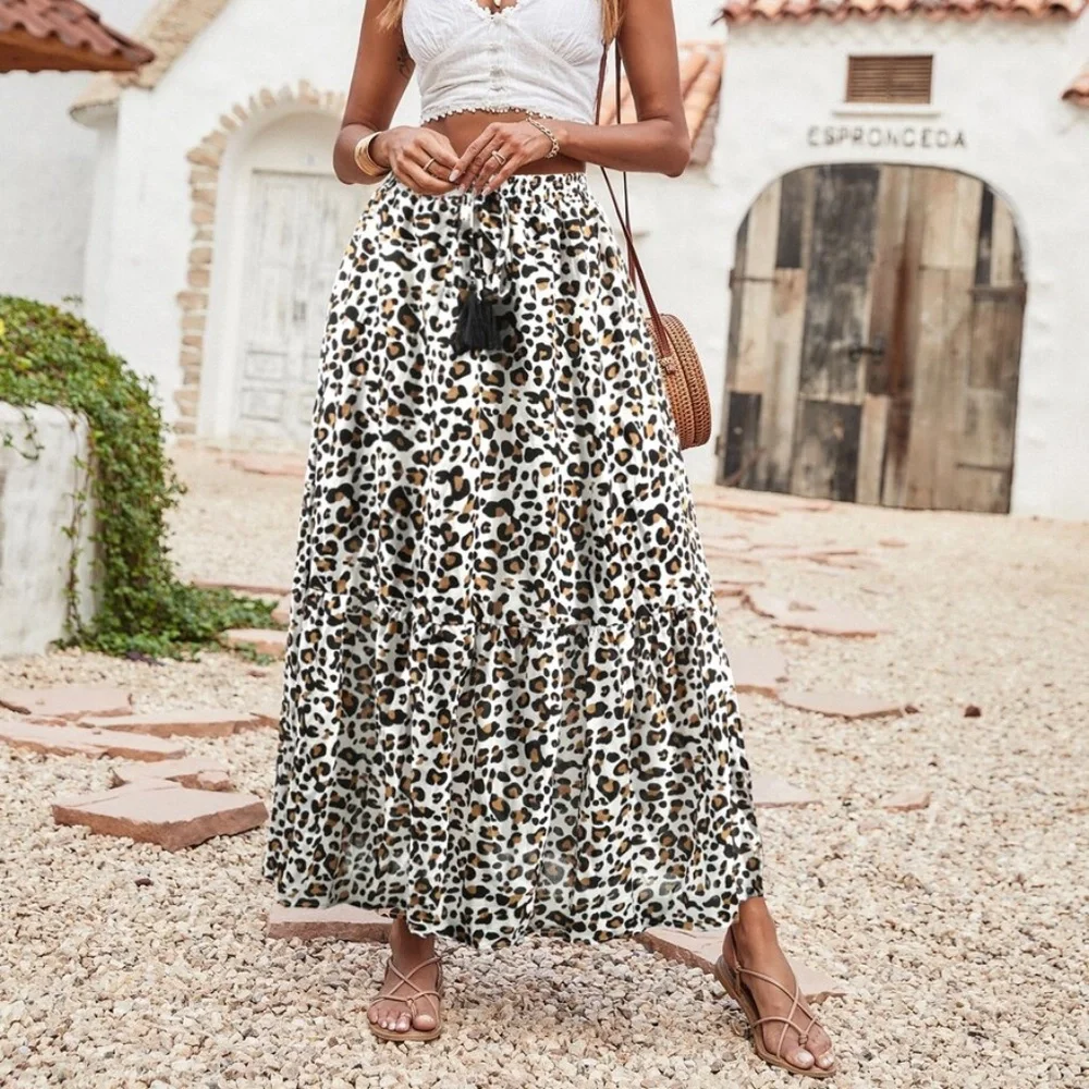 Boho Leopard Print Tassel Maxi Skirt - Picture 7 of 9